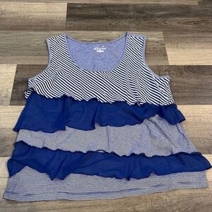 Kim Rogers Striped Blue and White Sleeveless Top sz Large